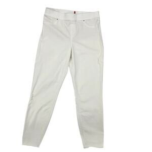 Spanx Pull On White Skinny Distressed Denim Jeans Raw Hem Extra Large